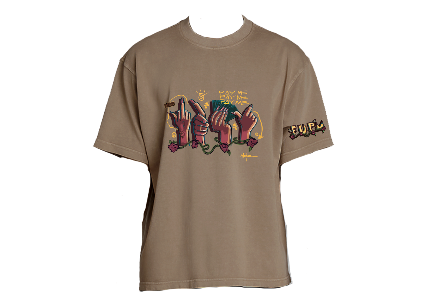 Taupe F*k U Pay Me Oversized Box Tee